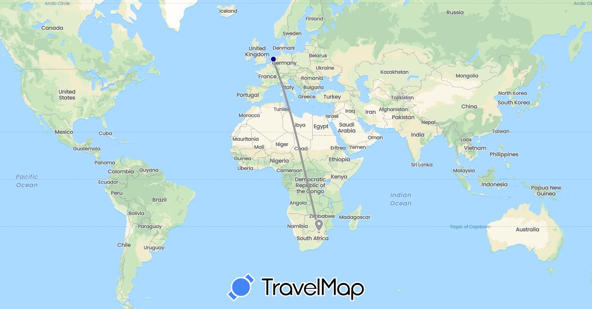 TravelMap itinerary: driving, plane in Netherlands, South Africa (Africa, Europe)
